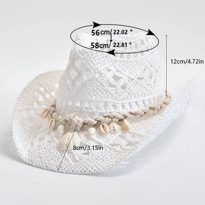 Summer Hand-Woven Straw Hat for Women – Shell-Decor Beach Sun Hat, Holiday Panama Feminino