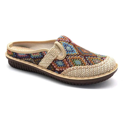 2024 Fashion Women’s Ethnic Embroidered Linen Shoes – Breathable Casual Outdoor Slippers