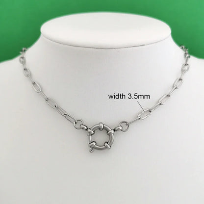Spring Sailor Clasp Necklace – Stainless Steel Paperclip Link Chain Choker for Women & Men, Geometric PVD Gold Jewelry