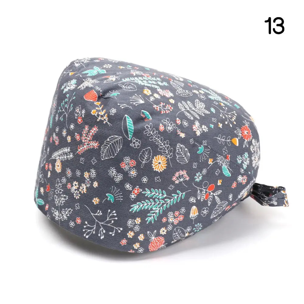 Adjustable Surgical Scrub Cap with Buttons – Ponytail Bouffant Nursing Turban Hat for Women & Men