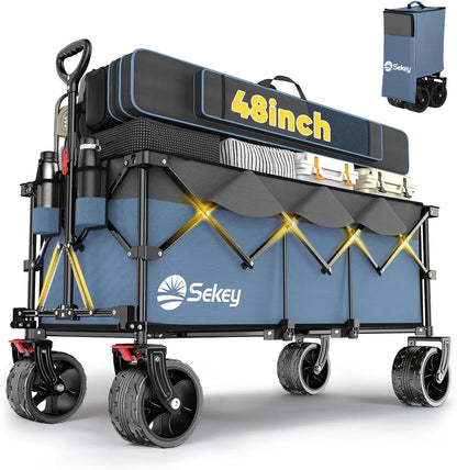 Sekey 48" Collapsible Folding Wagon — Heavy Duty 300L Utility Garden Cart with 440lbs Capacity