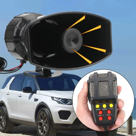 100W Car Warning Alarm System - 12V Emergency Amplifier with Police Siren, Air Horn, Megaphone, and Loud Car Horn for PA System