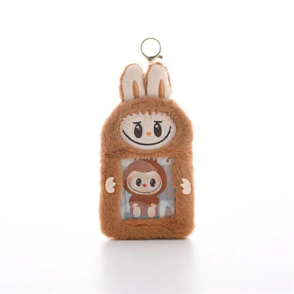Kawaii Labubu Fluffy ID Card Keychain – Cartoon Sliding Card Holder for Students, Meal & Bus Cards, Cute Photo Album Gift for Kids