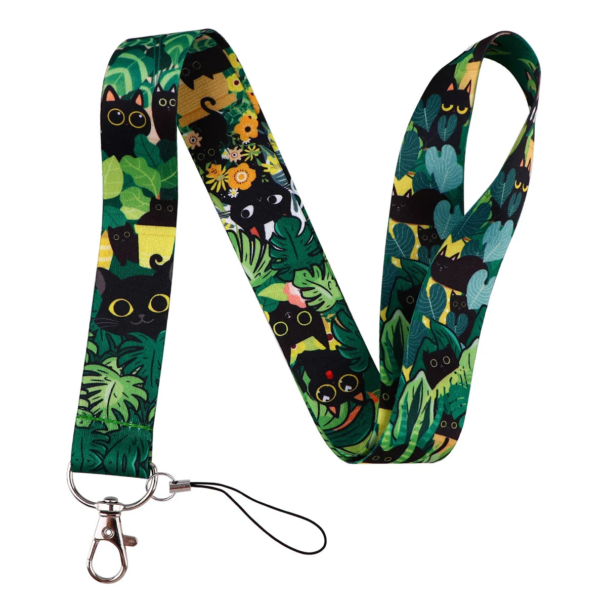 LX1293 Cartoon Black Cat Lanyard – Keychain, ID & Credit Card Holder, Phone Charm Neck Strap, Badge Accessories