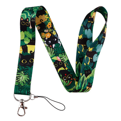 LX1293 Cartoon Black Cat Lanyard – Keychain, ID & Credit Card Holder, Phone Charm Neck Strap, Badge Accessories