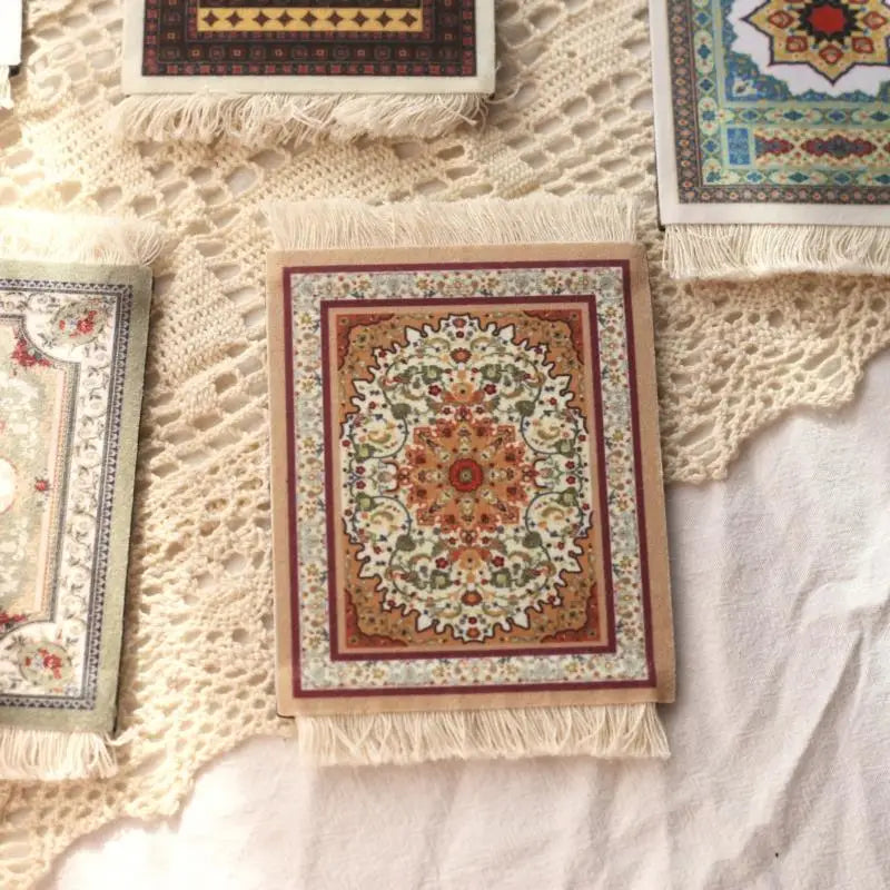 Mini Persian Rug-Style Mouse Pad - Woven Carpet Pattern with Fringe, Perfect for Home Office and Laptop Use