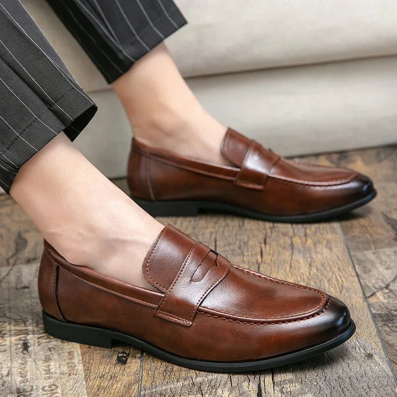 Men’s Classic Leather Slip-On Dress Shoes - Casual Business, Formal & Wedding Loafers