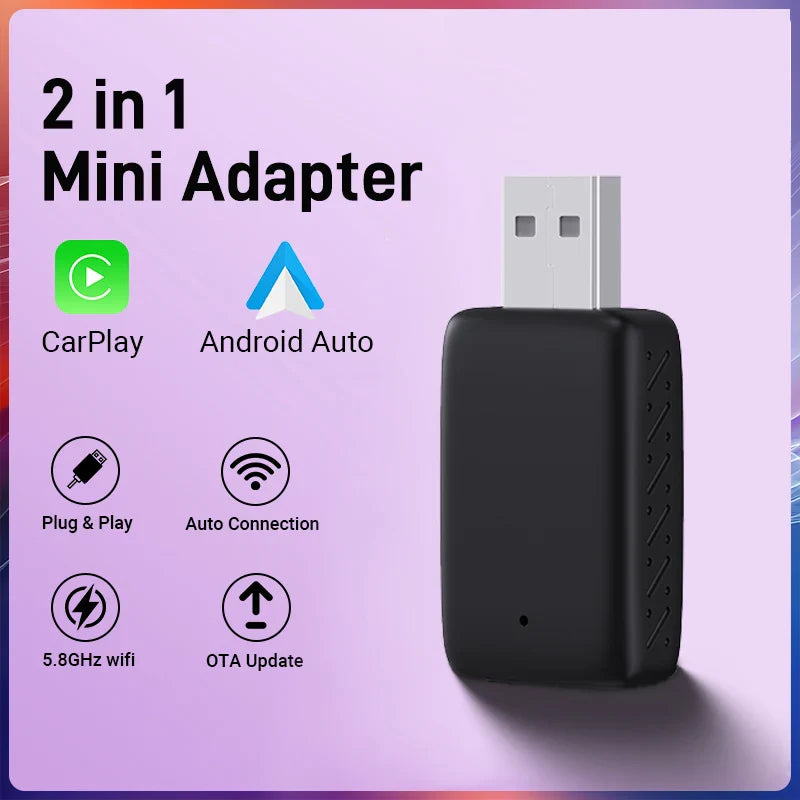 NEW 2-in-1 Mini Wireless CarPlay & Android Auto Adapter – Wired to Wireless Plug & Play for 99% OEM Cars