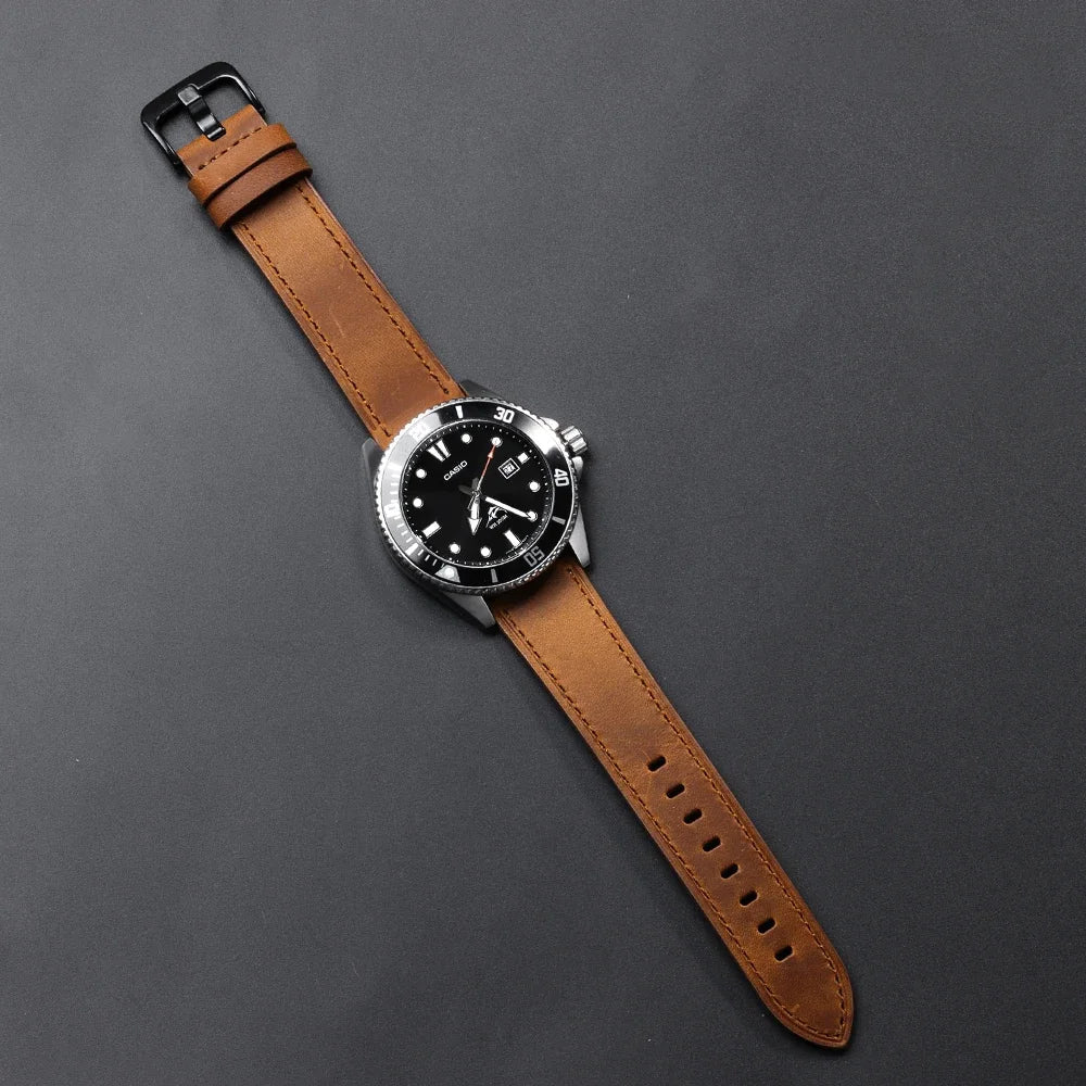 Calfskin Genuine Leather Watch Band – Black, Blue & Dark Brown Straps for Smartwatches, 18mm-24mm Accessories