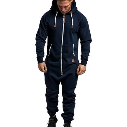 New 3D Full Design Jumpsuit Pajamas — Men’s Long-Sleeve Sports Pants & Solid Color Zipper Hoodie Casual Outfit