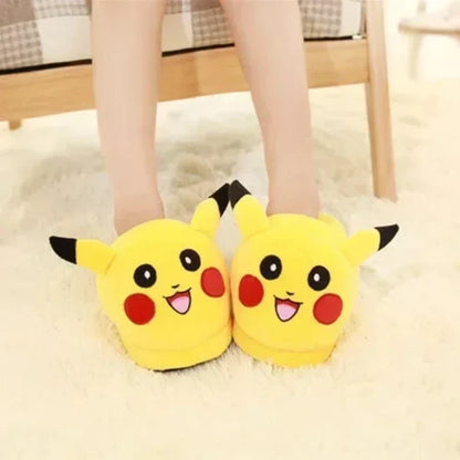 Anime Pokémon Cotton Warm Slippers — Pikachu, Gengar, Snorlax Plush Indoor Shoes for Women, Autumn Winter Home Footwear