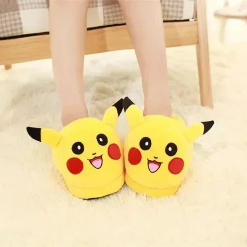 Anime Pokémon Plush Slippers – Pikachu, Gengar & Snorlax Cotton Indoor Shoes for Women, Autumn/Winter