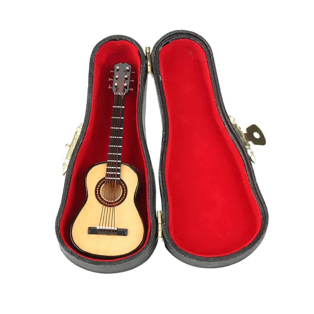 Mini Wooden Guitar Model – Miniature Musical Ornament for Home Decor & Gift with Box