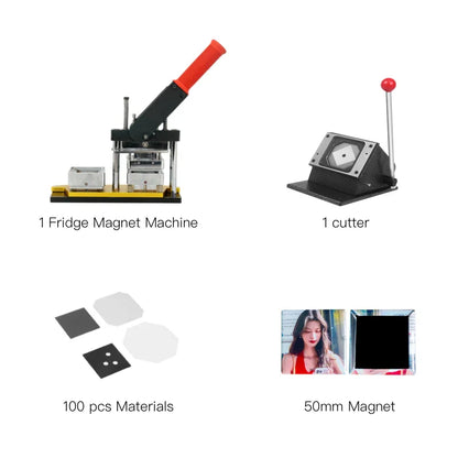 2025 Best Fridge Magnet Button Maker Machine, 50x50mm Square with Cutter & 100pcs Materials Set