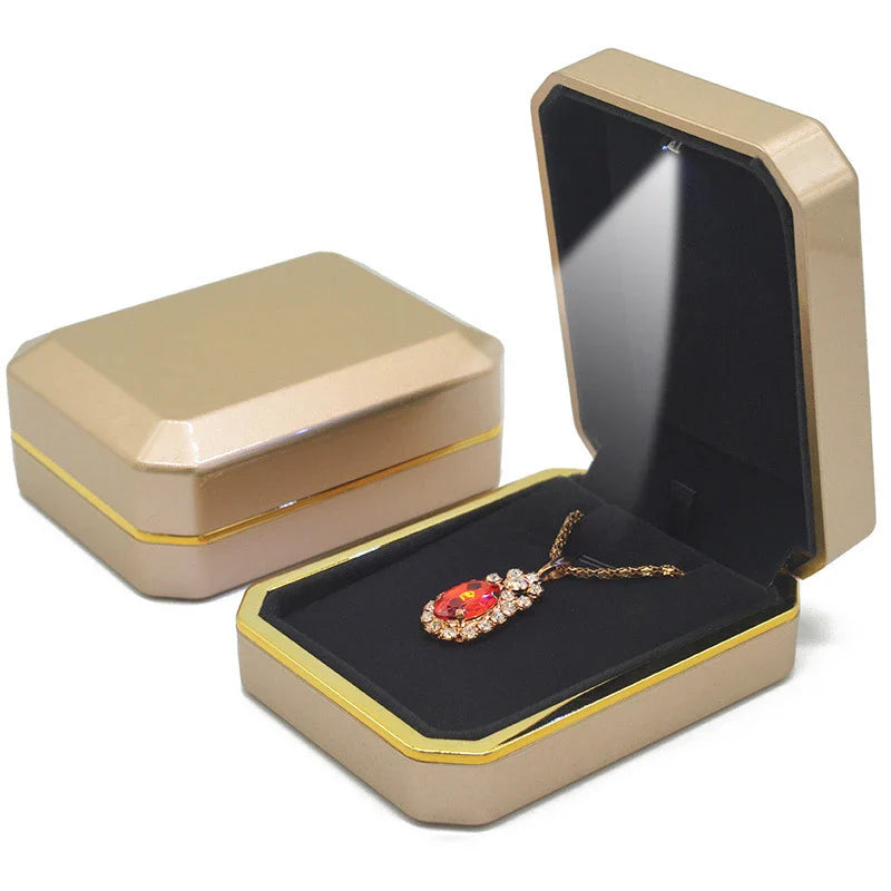 LED Jewelry Ring & Necklace Box — Luxury Velvet Display Case with Light for Engagement, Proposal & Wedding Gifts