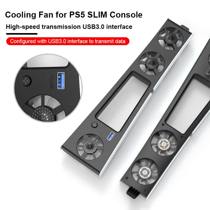 PS5 Slim Gaming Cooling Fan with LED Light – Quiet Efficient Cooling for Disc & Digital Consoles