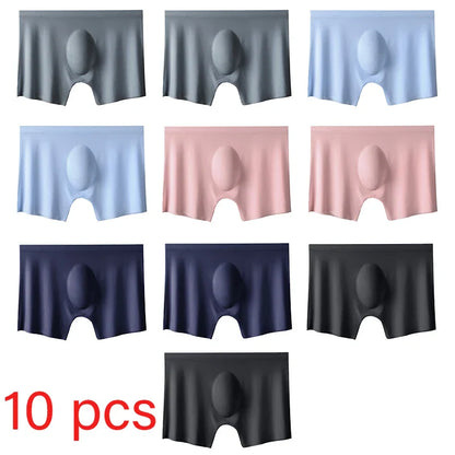 Men’s 10-Pack Ice Silk Boxers – Ultra-Thin Seamless Breathable Summer Underwear Shorts Set