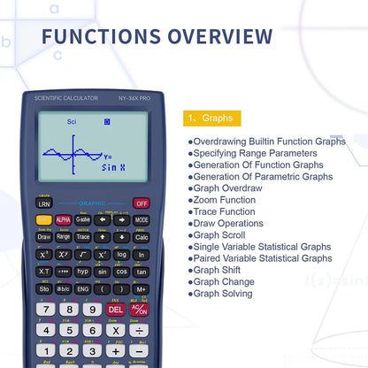 NEWYES 36X Pro Scientific Graphing Calculator – Multi-Function Graphic Science Calculator for Middle & High School Students (Blue)