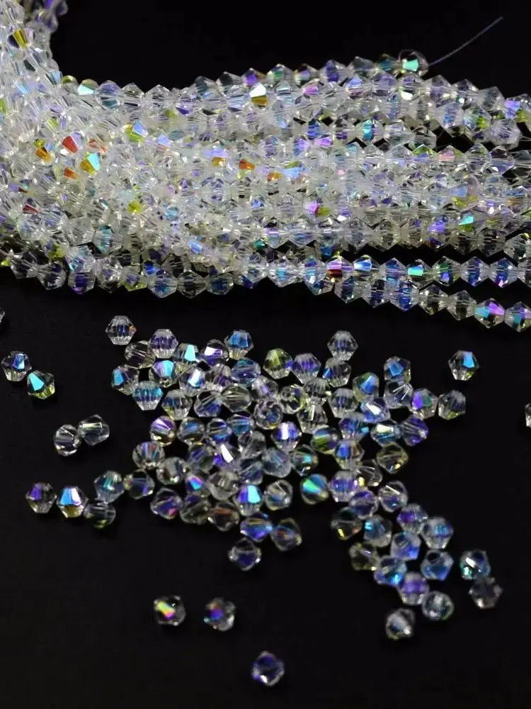 3/4mm Crystal Bicone Glass Beads - White Loose Faceted Beads for DIY Bracelets, Earrings & Jewelry Making