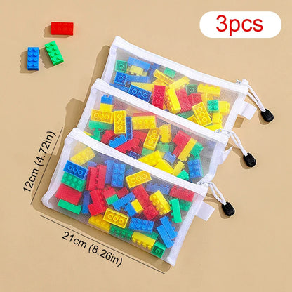 Children’s Puzzle & Building Block Storage Bag – Transparent Mesh Zipper Organizer for Toys, Cosmetics & Household Items