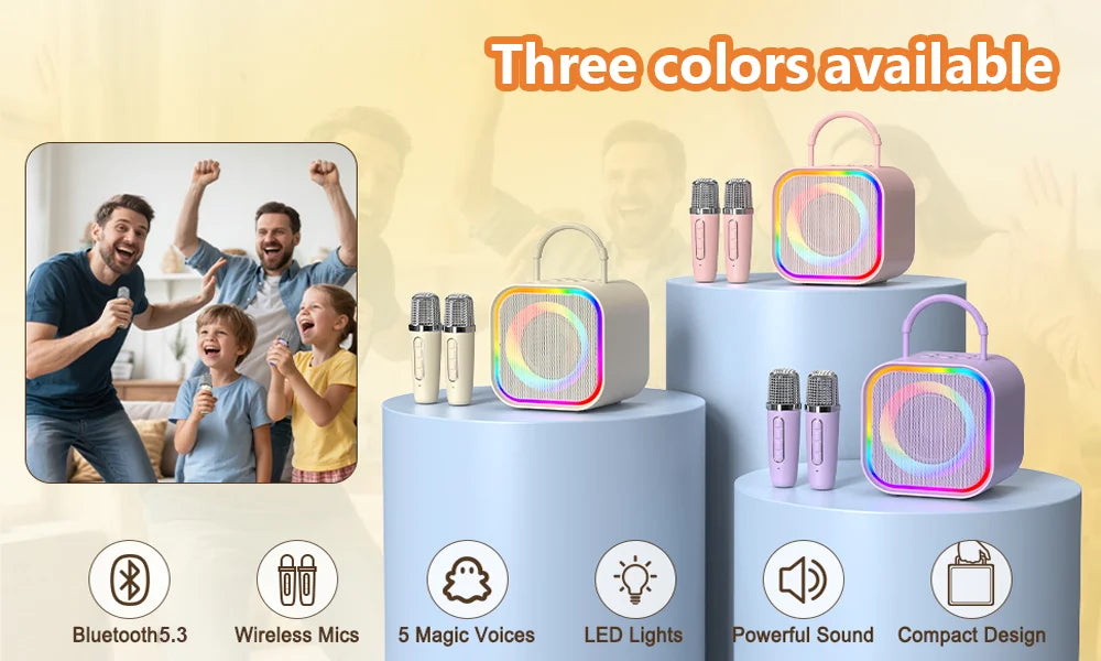 Haomuren Mini Karaoke Machine for Kids – Portable Bluetooth Speaker with 2 Mics, All-in-One Home Party Toy & Gift for Girls