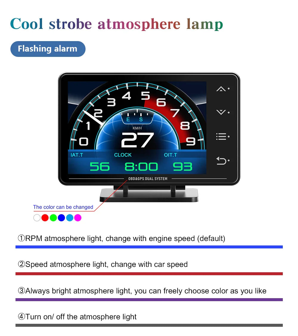 XS HUD Car Gauge – Multi-Function OBD+GPS Display for Water Temp, Turbo, Oil Pressure & Oil Temp Head-Up Display