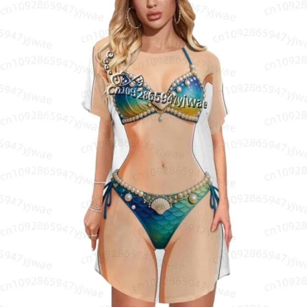 Women's 3D Bikini Print T-Shirt Dress - Casual Short Sleeve Summer Sleep & Home Dress