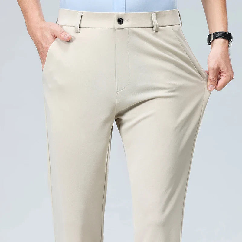Men's Summer & Autumn Dress Pants – Thin Formal Work Trousers | Business Casual Black & Wine Red Long Pants