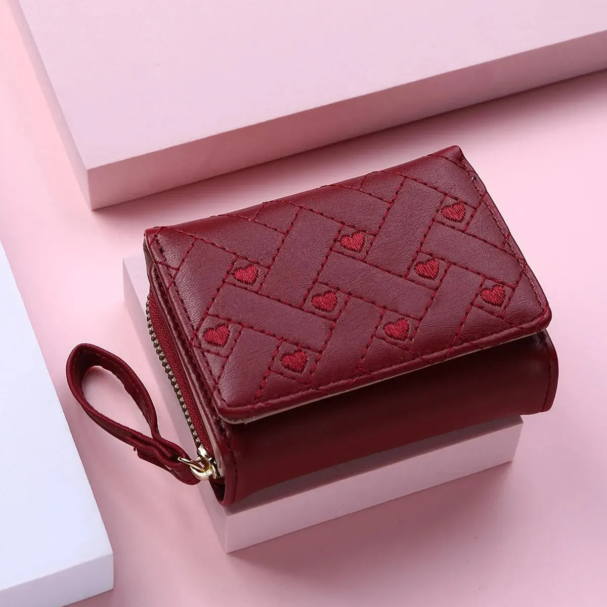 Women's Embroidered Love Zero Wallet - Large Capacity, Zipper and Buckle Closure, Fashionable Card Holder