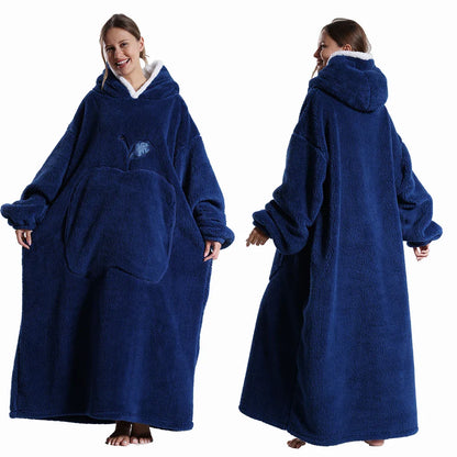 Extra Long Wearable Blanket - Winter Flannel Hooded Blanket with Full Sleeves, Cozy Soft Throw for Men and Women