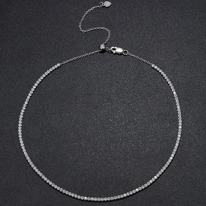 2mm Moissanite Tennis Necklace for Women – S925 Silver, 18K Gold Plated Adjustable Choker Wedding Jewelry