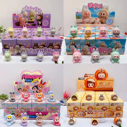 12pcs Mini Labubu V1 & V2 “Have A Sit” Figures – Cute Flocking Doll Collection & Decor Accessories