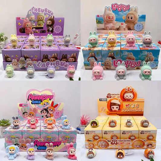 12pcs Mini Labubu V1 & V2 “Have A Sit” Figures – Cute Flocking Doll Collection & Decor Accessories