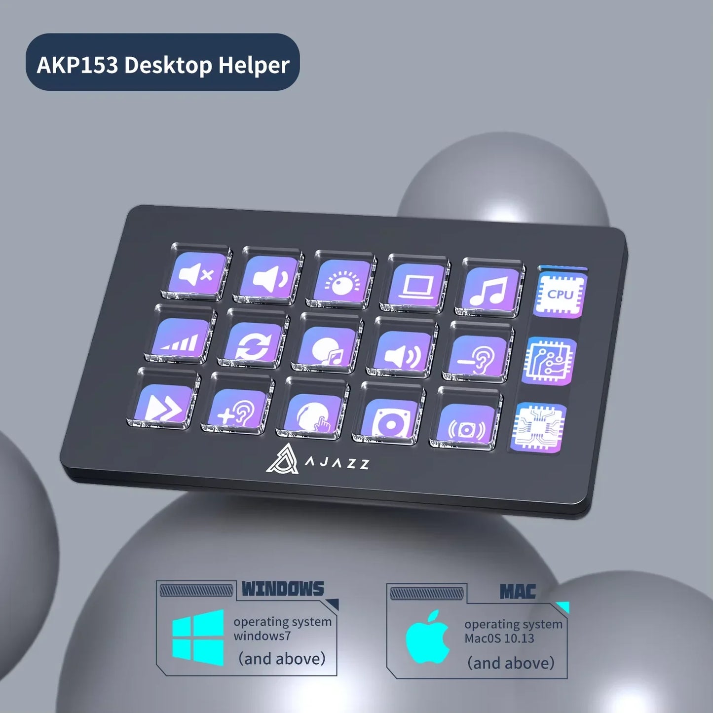 AJAZZ AKP153E 15-Key Programmable Macro Keyboard – Multifunction Desktop Control Panel Mini Console for Custom Shortcuts