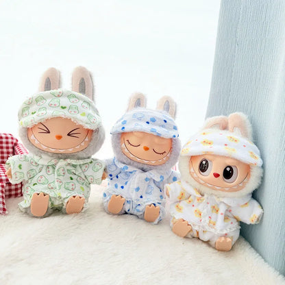Labubu I & II Doll Clothes – 15cm/17cm Cute Eye Mask Pajama 3-Piece Set for Plush Dolls