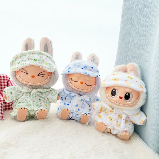 Labubu I & II Doll Clothes – 15cm/17cm Cute Eye Mask Pajama 3-Piece Set for Plush Dolls