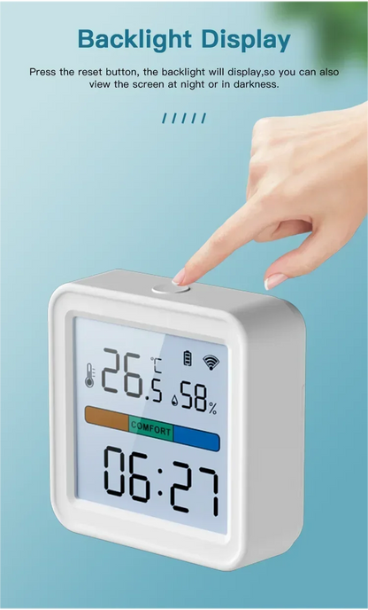 Tuya WiFi Temperature & Humidity Sensor — Smart Life Backlight Hygrometer Thermometer, Compatible with Alexa & Google Home