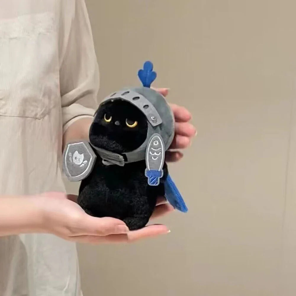 Q Version Knight Cat Doll Toy, Kitty Cat Backpack Pendant, Companion Doll Bag Pendant, Cute Black Cat Toy for Children’s Birthday Gift