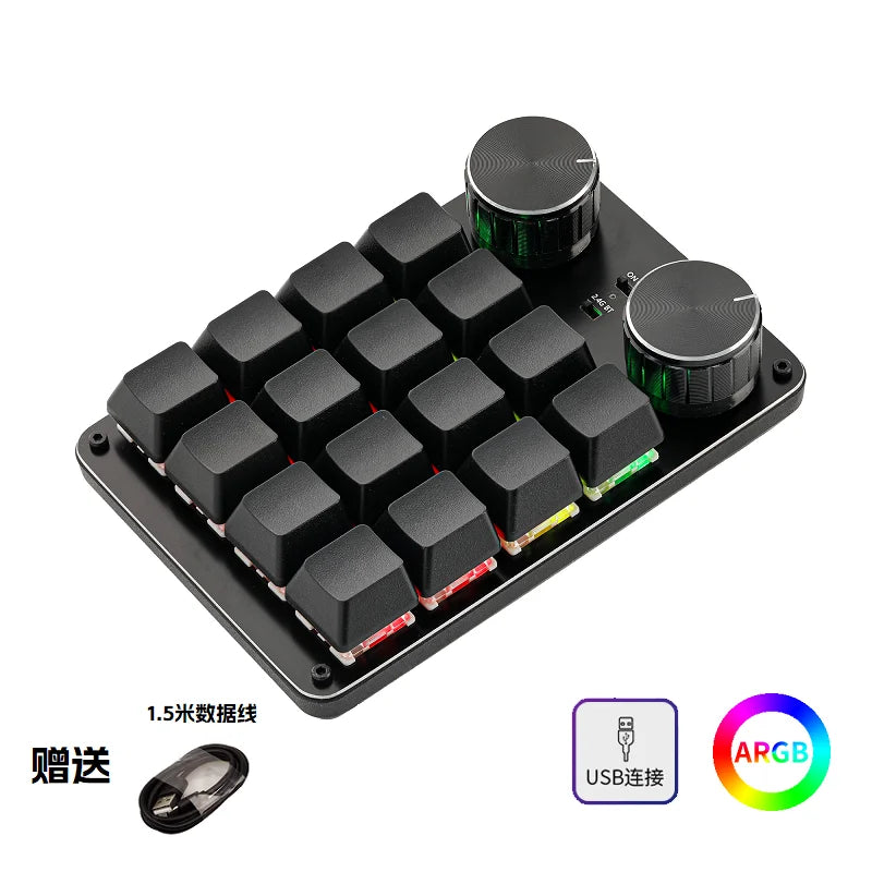 COIDEA Mini Wired RGB Keypad with Knob – Portable Macro Programming Keyboard for PS/Design Custom Controls, Gaming & Creative Work Gift Device