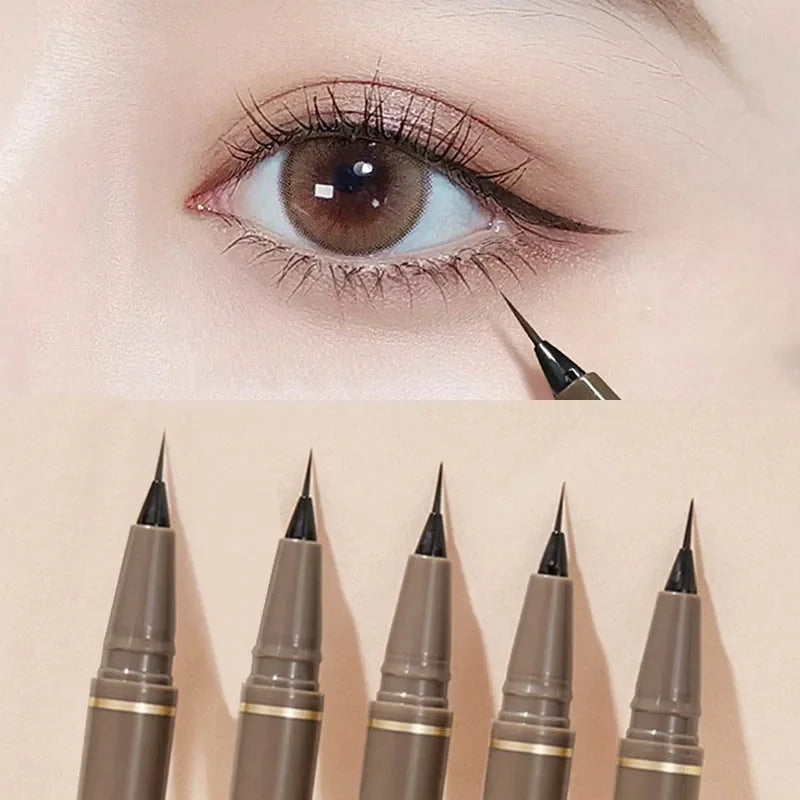 Ultra-Thin Eyeliner Pen — Black & Brown Waterproof Eyelash Liner for Silkworm Eye Makeup, Long-Lasting Smooth Pencil