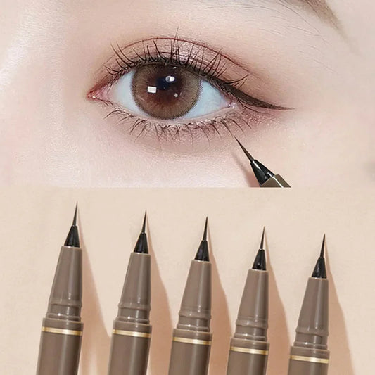 Ultra-Thin Eyeliner Pen — Black & Brown Waterproof Eyelash Liner for Silkworm Eye Makeup, Long-Lasting Smooth Pencil