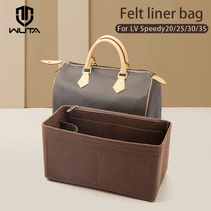 WUTA Felt Insert Bag Organizer — Inner Liner for LV Speedy 20/25/30/35 Handbags, Makeup & Travel Purse Storage