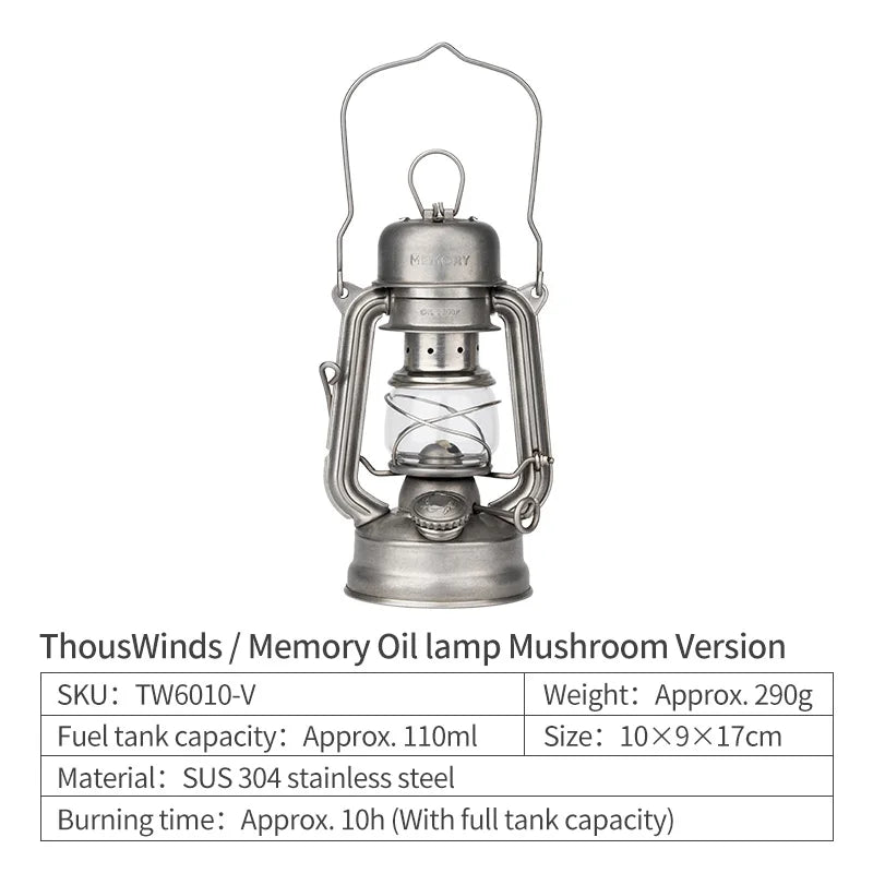 Thous Winds Memory Mini Oil Lamp – Portable Retro Camping Lantern for Hike, Picnic, and Backpacking