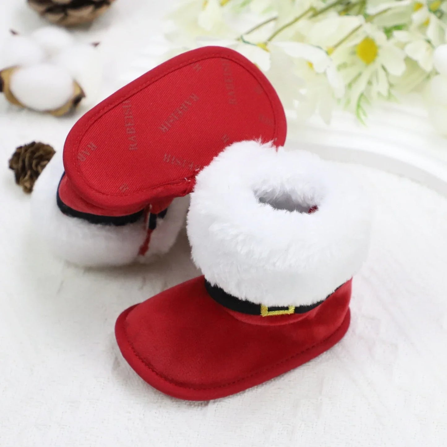 Baby Toddler Christmas Plush Heart Boots – Warm Non-Slip Winter Festival Party Shoes