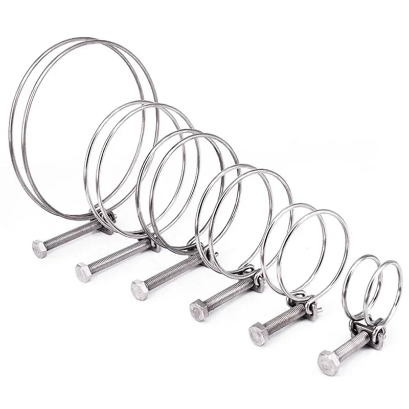304 Stainless Steel Double Wire Throat Hoop – Adjustable Clip for UPVC Hose, Water & Ventilation Pipes