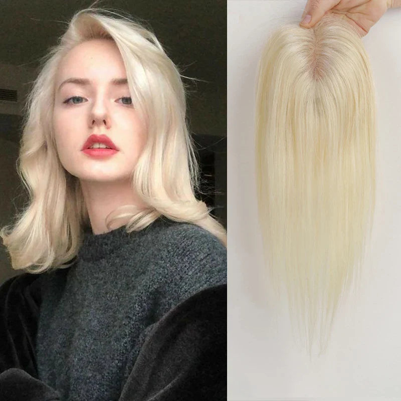 Blonde Brown Ombre Hair Topper – 100% Remy Human Hair, 12" Silk Base, 150% Density, 3-Clip Hairpiece for Women