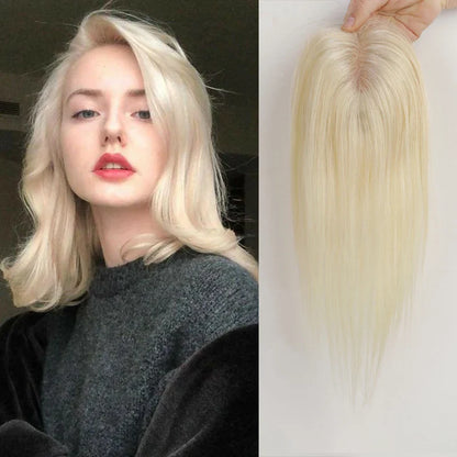 Ombre Blonde Brown 100% Remy Human Hair Topper – Silk Base Clip-In Extension for Women with Hair Loss, 12 Inch