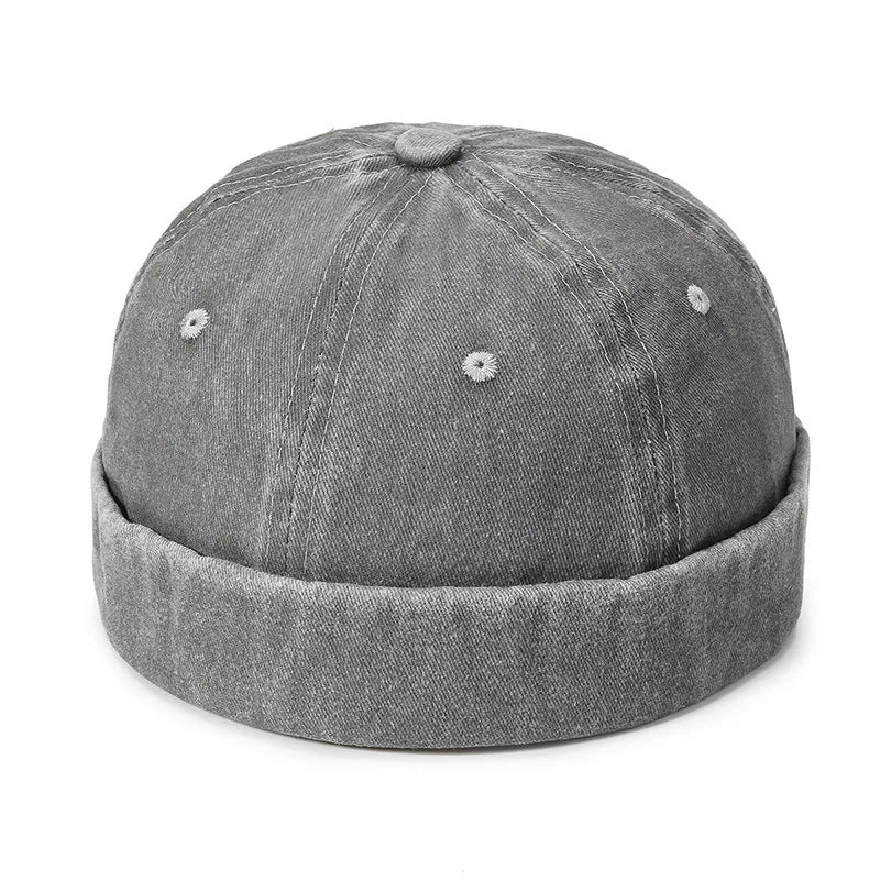 Fashion Denim Docker Cap – Brimless Skullcap Sailor Beanie Hat for Men & Women, Solid Color Adjustable Bucket Dad Cap Streetwear Style
