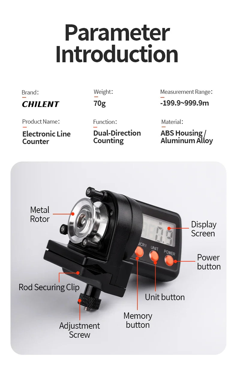 CHILENT 999.9M Digital Fishing Line Counter – ABS Night Display, Fishing Accessories (Battery Not Included)