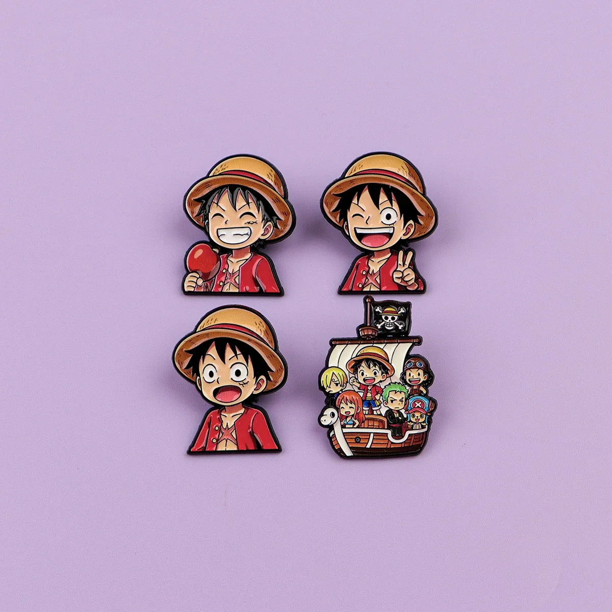 Anime Pirate Enamel Pins 4PCS Set - Cute Backpack Hat Lapel Badges for Fans & Cosplay Gifts